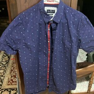 Men's Navy Blue Patterned Short Sleeve Shirt